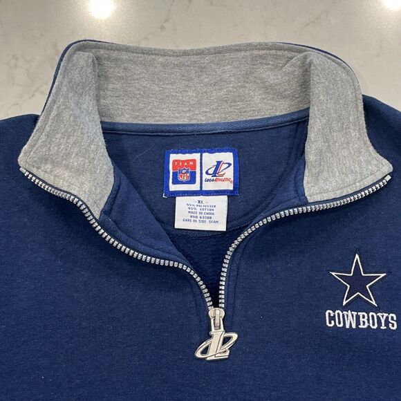 Dallas Cowboys VTG XL Logo Athletic Team NFL 1/4 Zip Pullover Sweatshirt Blue - Picture 1 of 8